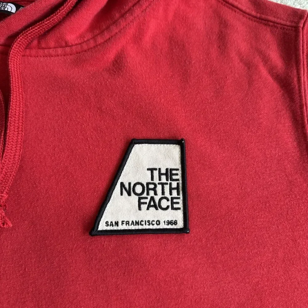 North Face Mens Sweatshirt San Francisco 1966 Patch Red Hoodie Sz Large